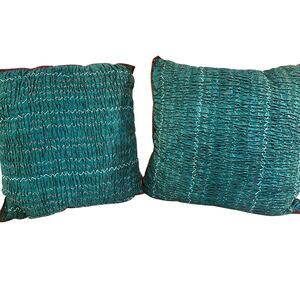 Studio D Teal Green Accented Smocked 17" Square Throw Pillows-New w/Tag-Set of 2